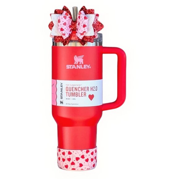 NWT Stanley Valentine’s Day RED 40oz Tumbler + Custom Bow/Boot ❤️ - Picture 1 of 9